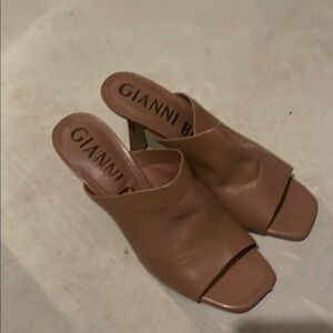 Gianni Bini Tan Leather Mules Contemporary Design